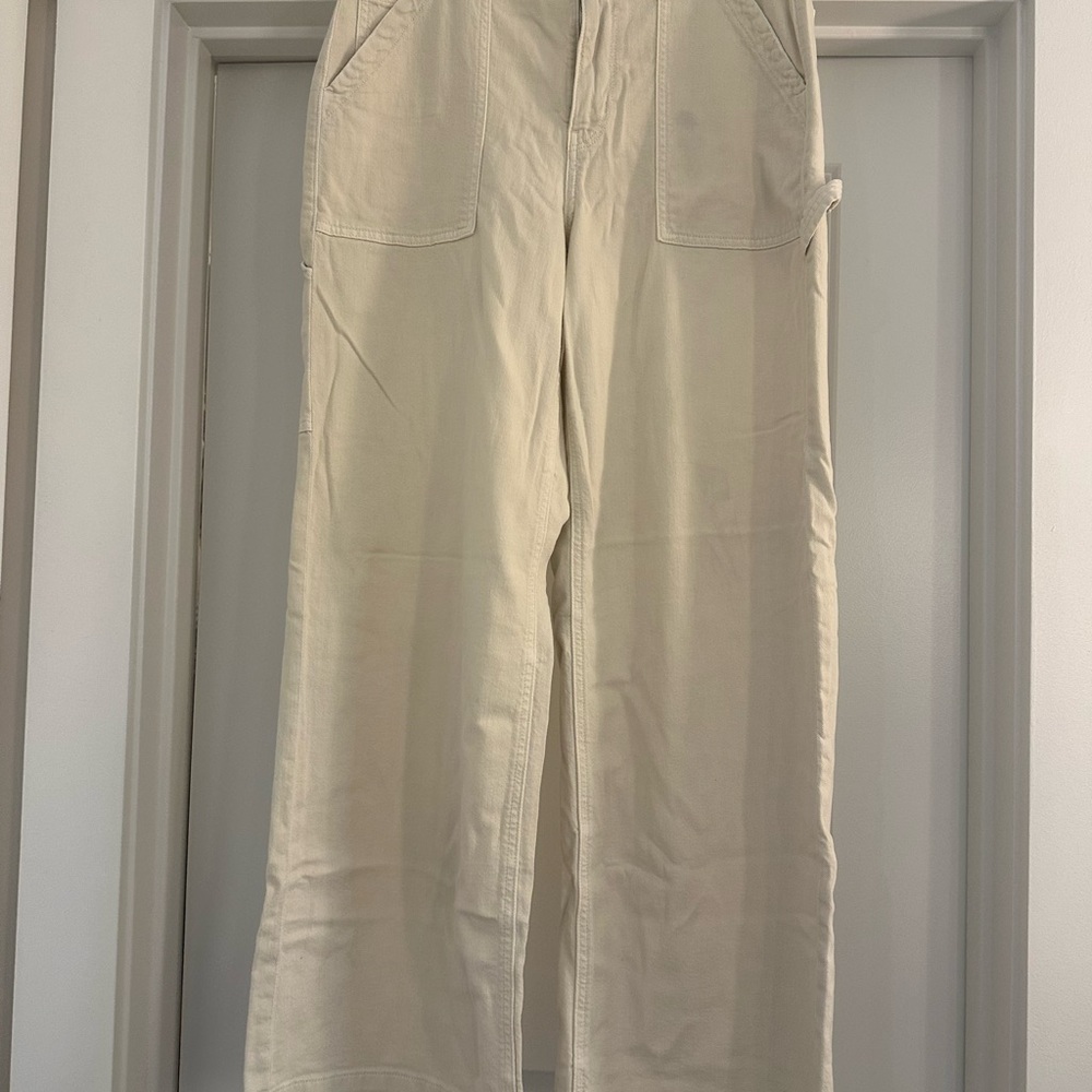 American Eagle Women’s Cream Super Baggy High Rise Wide Leg Pants, Size 10